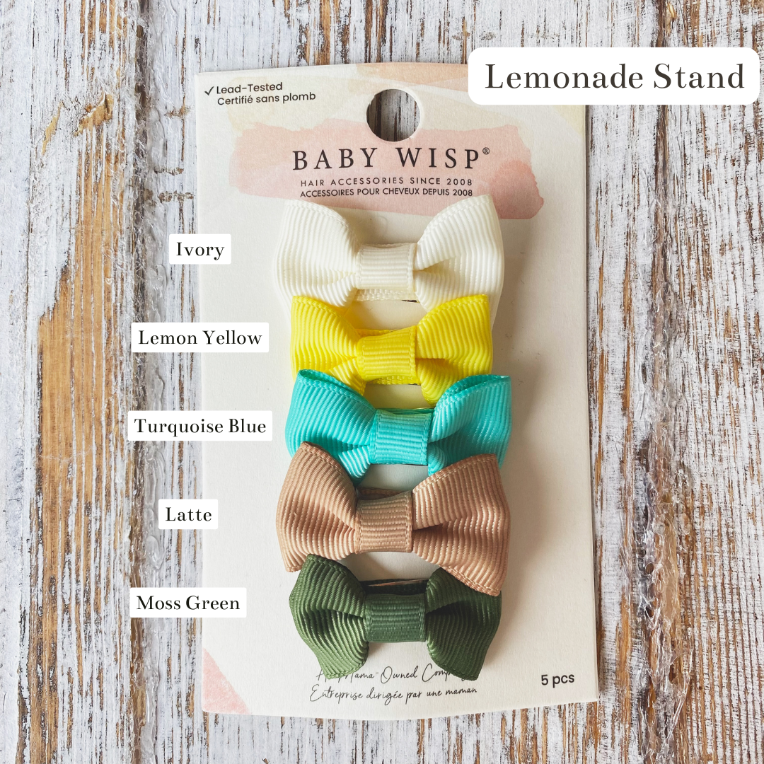 Baby Wisp - 5 Small Charlotte Bow Snap Clips- Lemonade Stand