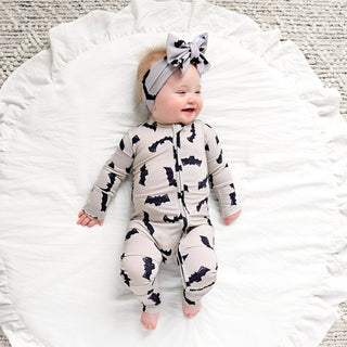 Gigi and Max - Vlad Gray Bats ZIP Bamboo Halloween Sleepies Little
