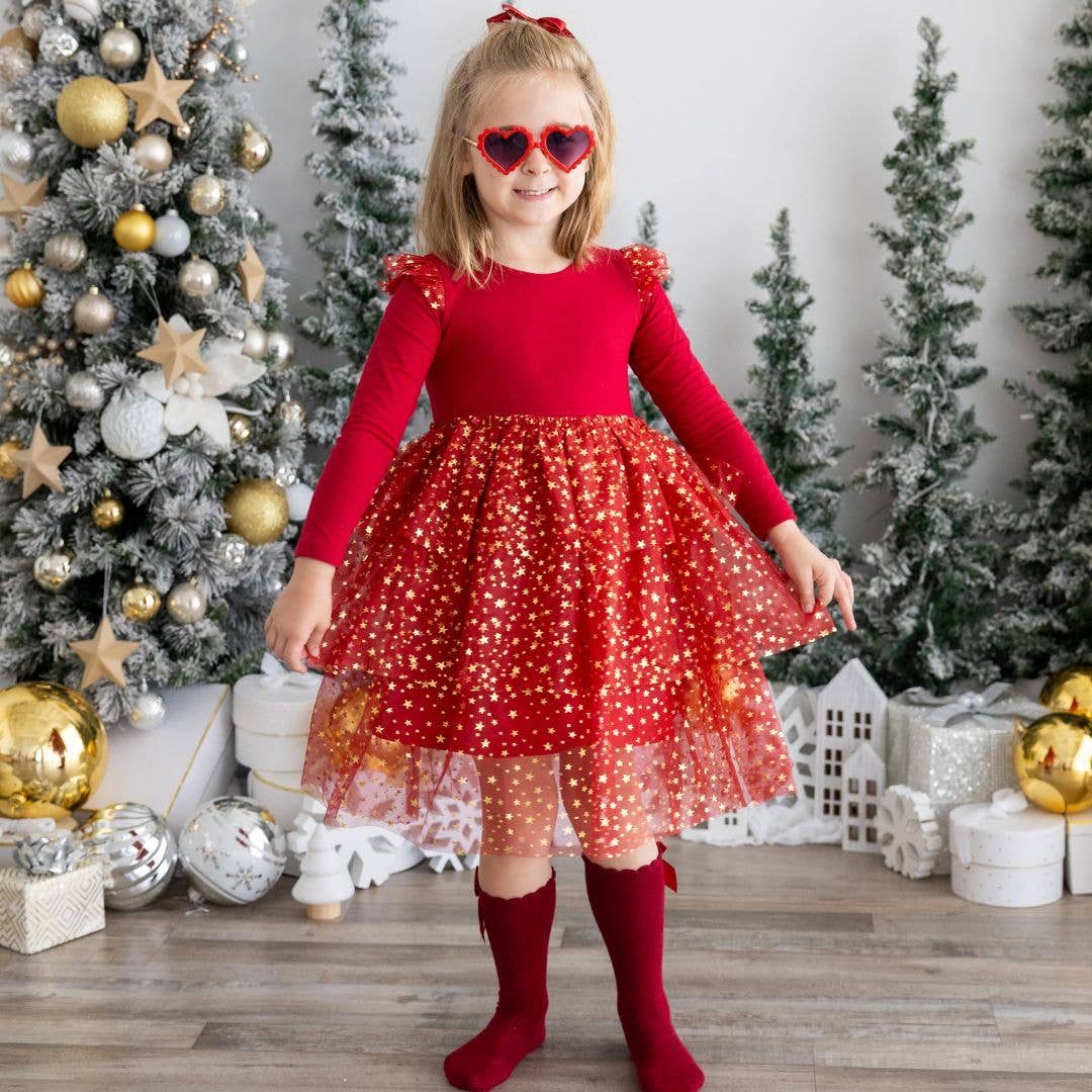 Sweet Wink - Scarlett Shimmer Christmas Long Sleeve Tutu Dress