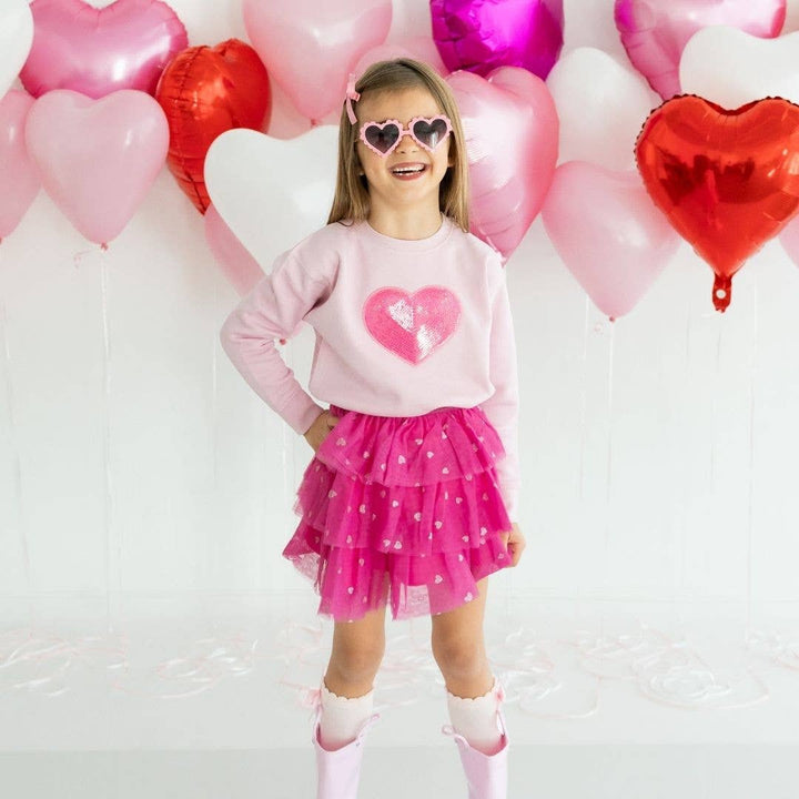 Sweet Wink - Heart Sequin Patch Valentine's Day Sweatshirt - Pink - Kids