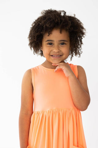 Mila & Rose Neon Coral Tank Pocket Twirl Dress | Girls Twirl Dress
