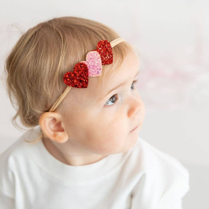 Sweet Wink - Pink and Red Glitter Hearts Valentine's Day Baby Headband