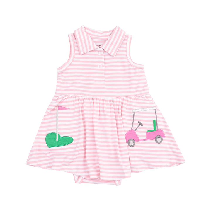 Angel Dear Golf Pink Mini Applique Polo Collar Bodysuit Dress