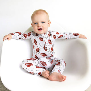 Gigi and Max - Brady Football ZIP Bamboo One Piece Baby Outfit