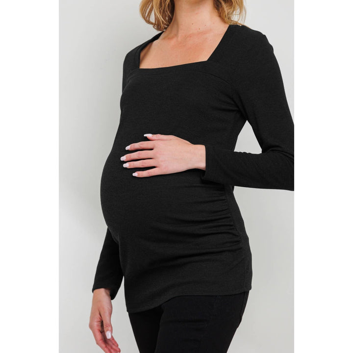 Hello Miz - Square Neck Long Sleeve Ruched Maternity Top