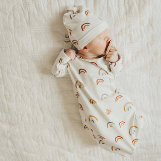 Caden Lane - Cannon's Earthy Rainbow Newborn Baby Knot Gown & Hat