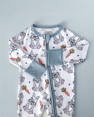 Lucky Panda Kids - Bamboo Easter Baby Zip Romper | Rad Bunny