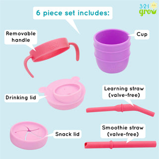 321 Grow - 321 Grow Easy Learn Silicone Drink & Snack Set - Plum