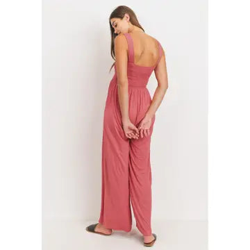 Hello Miz - Sleeveless Smocked Maternity Wideleg Jumpsuit