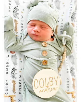 Caden Lane - Solid Moss Bamboo Baby Knot Gown & Hat