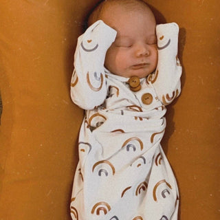 Caden Lane - Cannon's Earthy Rainbow Newborn Baby Knot Gown & Hat