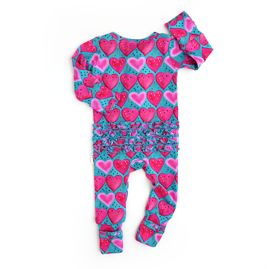 Gigi and Max - Alaina Heart Ruffle Zip Heart Bamboo Baby Outfit Valentine's