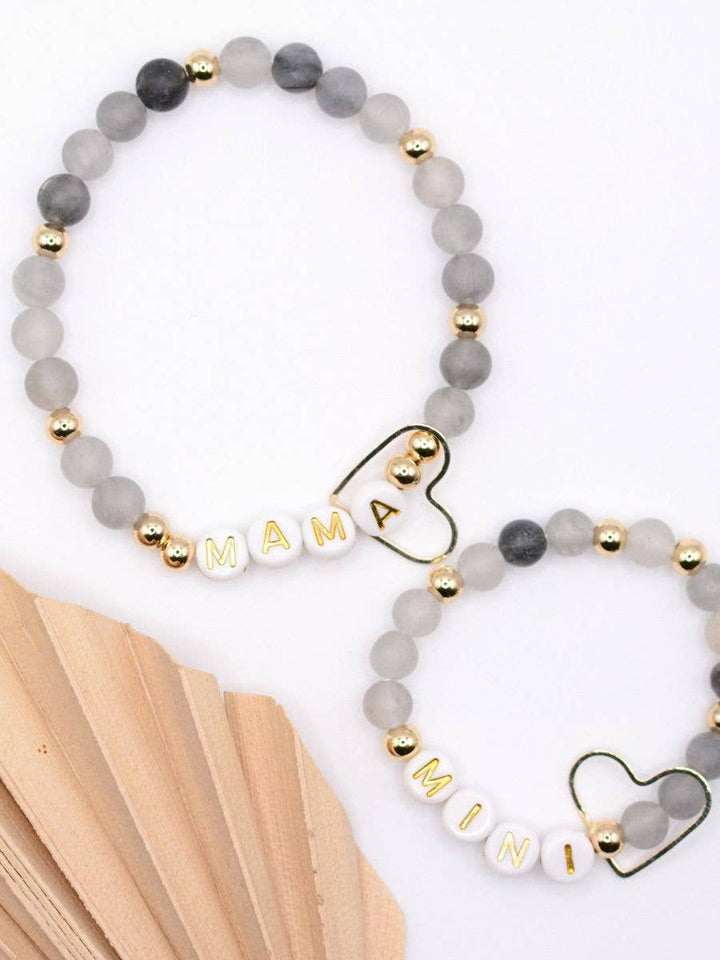 Two and Crew - Mama MINI matching BLACK gold beaded bracelet jewelry set
