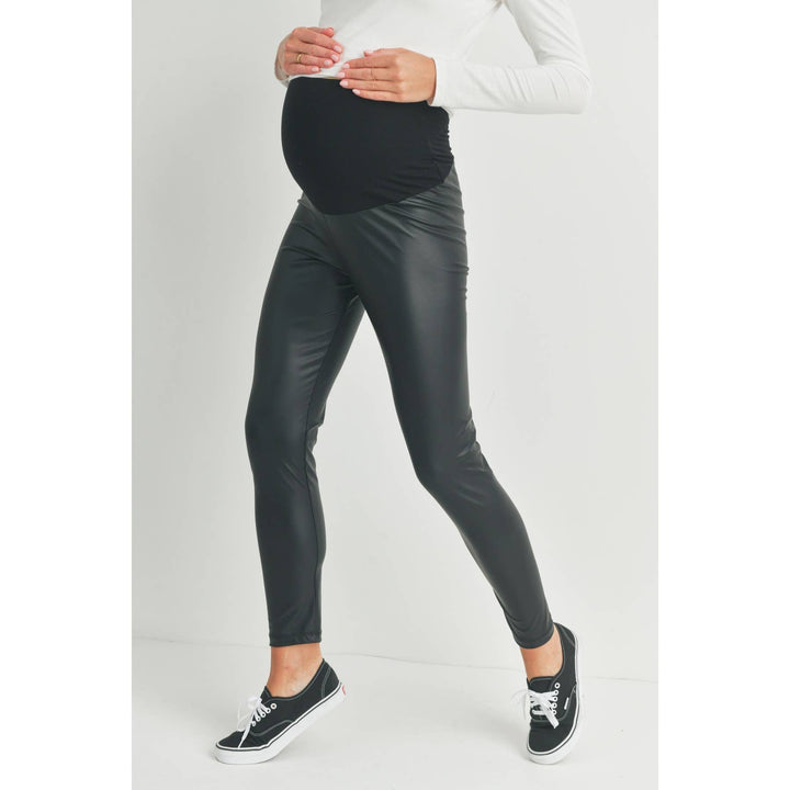 Hello Miz - Faux Leather Maternity Over the Bump Leggings