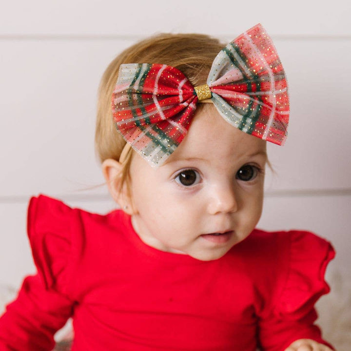 Sweet Wink - Christmas Plaid Tulle Bow Baby Headband - Holiday Headband