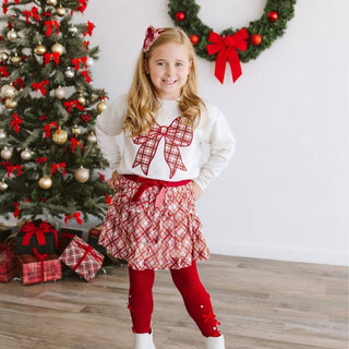 Sweet Wink - Christmas Plaid Bow Patch Sweatshirt - Girls Clothes