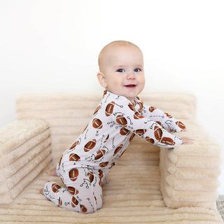Gigi and Max - Brady Football ZIP Bamboo One Piece Baby Outfit