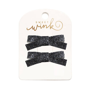 Sweet Wink - Black Glitter Bow Clip Set - Kids Halloween Hair Clips
