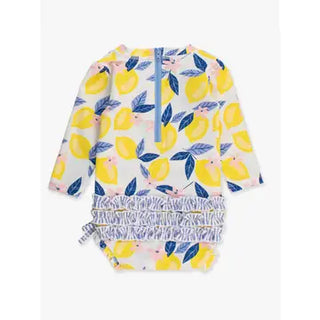 RuffleButts + RuggedButts - Baby Girls Lemon Capri Long Sleeve One Piece Rash Guard