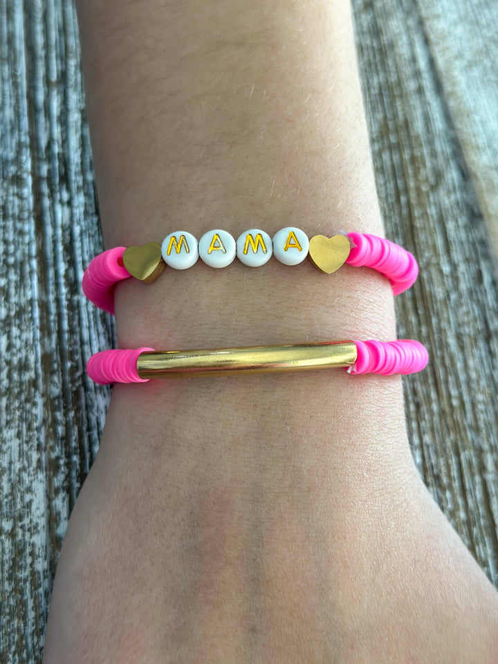 Harris Girls & Co. - Heishi Bracelet Set "Mama" Hot Pink"