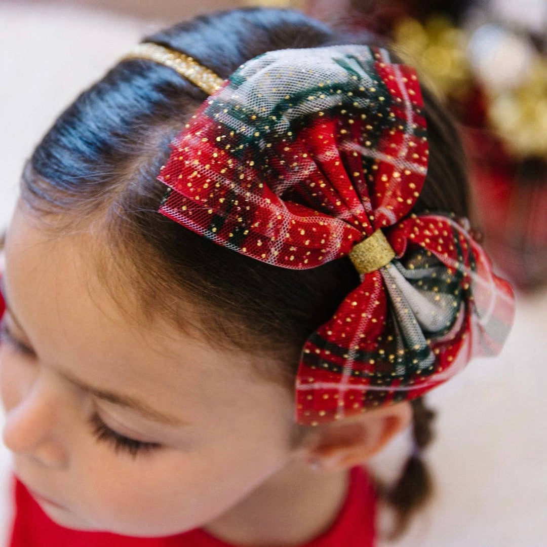 Sweet Wink - Christmas Plaid Tulle Bow Headband - Kids Holiday Headband