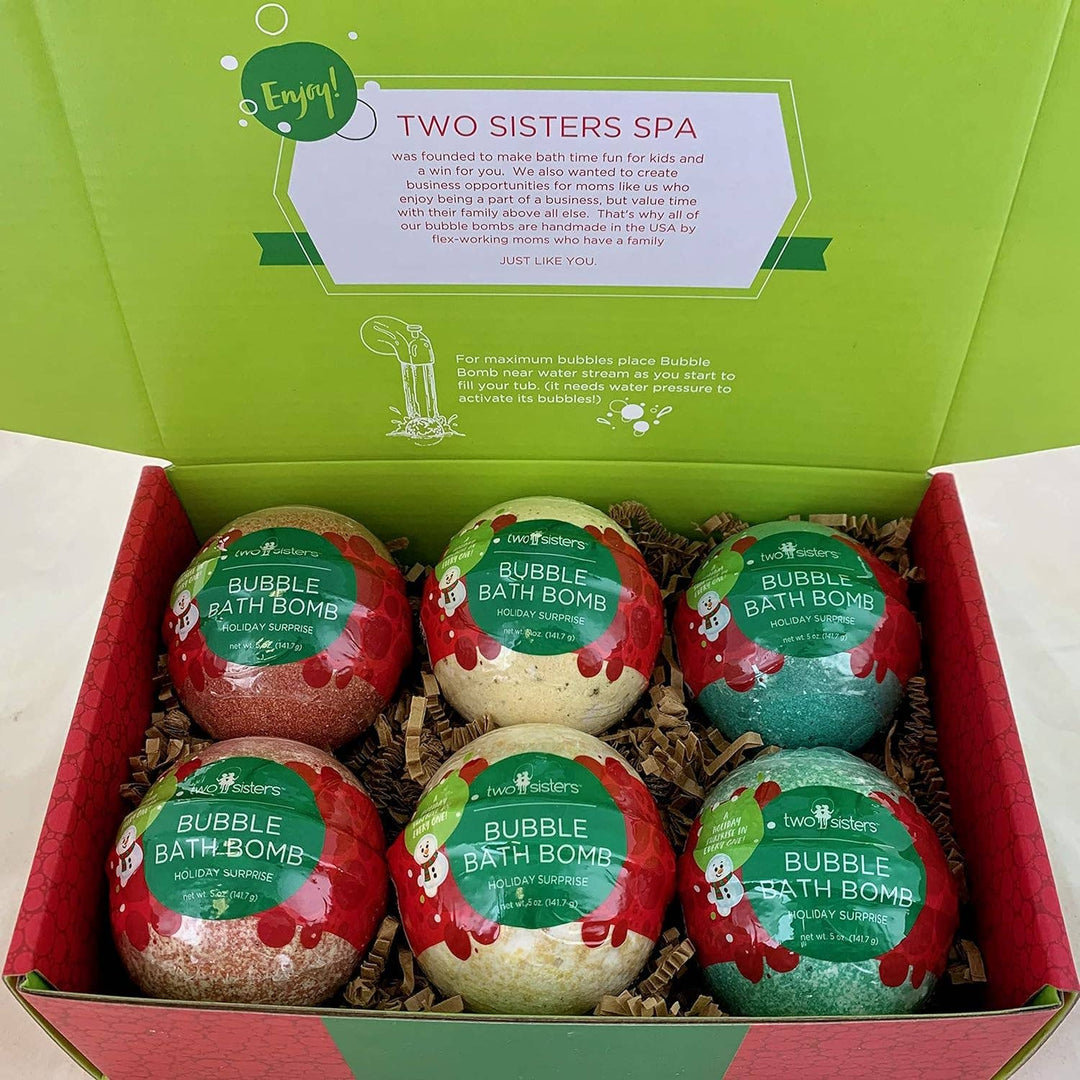 Two Sisters Spa - 6 Christmas Bath Bombs for Kids with Toy Surprises