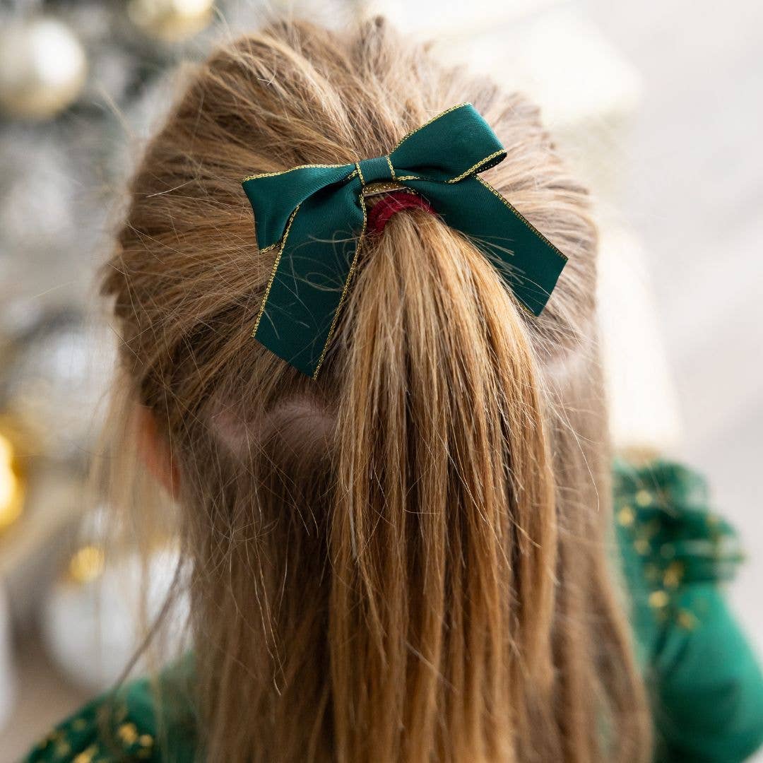 Sweet Wink - Emerald Coquette Christmas Bow Clip - Kids Holiday Hair Clip