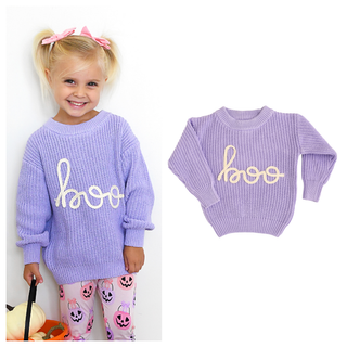 Gigi and Max - Boo Purple SWEATER Solid Knit Halloween Toddler Kids Top