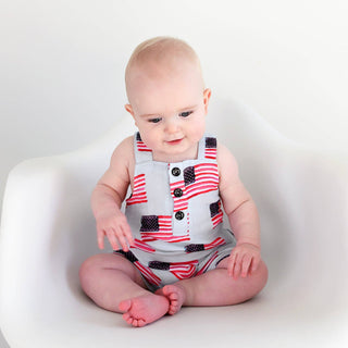 Gigi and Max - George Blue Flag Organic Coastal Coveralls 4th of July