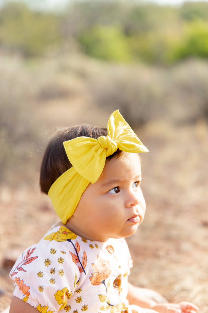 Baby Bling Bows - THE KNOT Soft nylon headband: canary yellow