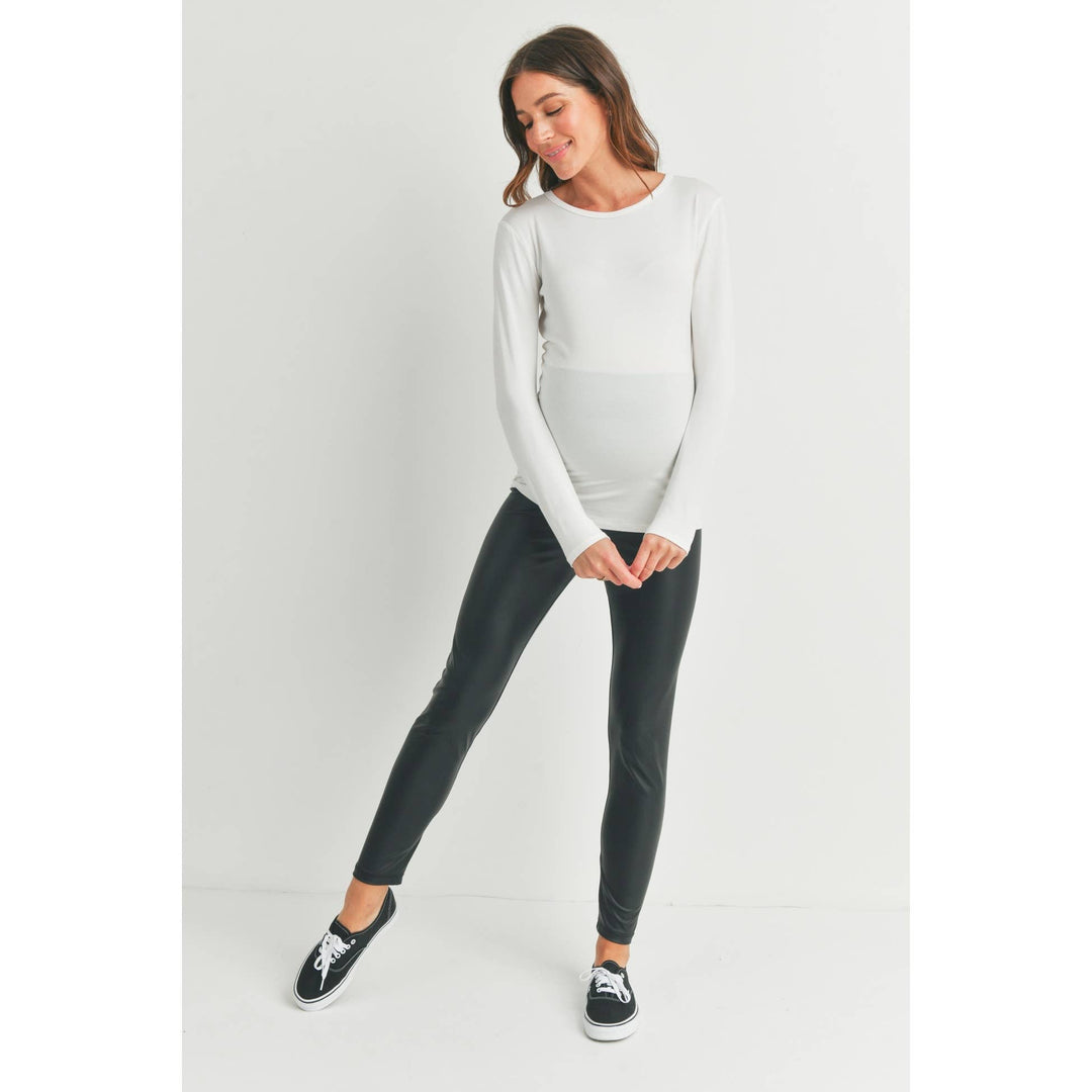 Hello Miz - Faux Leather Maternity Over the Bump Leggings