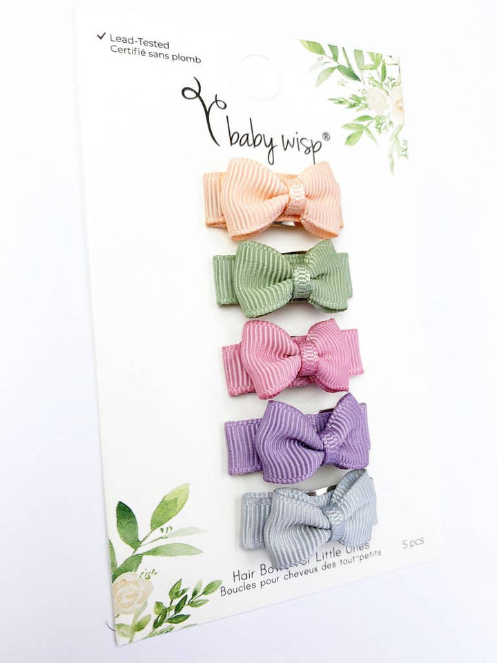 Baby Wisp - 5 Tiny Tuxedo Bow Toddler Bow Barrettes - Watercolors