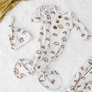 Caden Lane - Cannon's Earthy Rainbow Newborn Baby Knot Gown & Hat