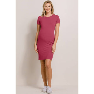 Hello Miz - Ribbed Round Neck Maternity Bodycon T-Shirt Dress