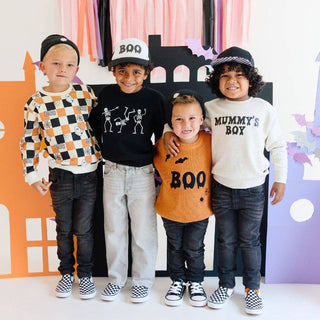 Sweet Wink - Boo Checkered Halloween Sweatshirt - Natural - Boys Clothing