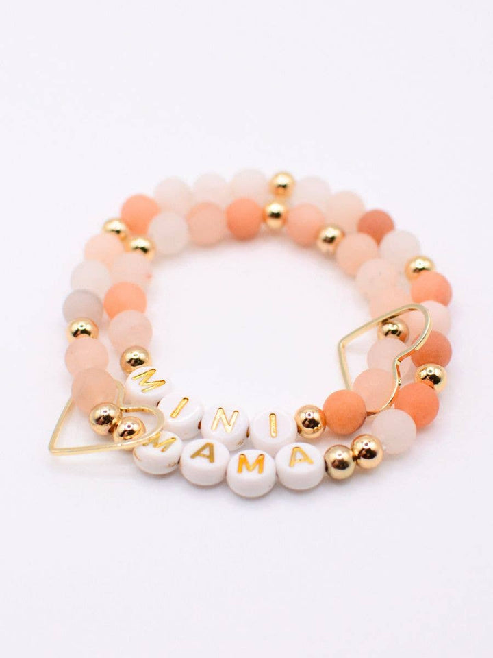 Two and Crew - Mama MINI matching Cream stone beaded bracelet jewelry set