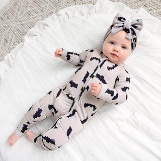 Gigi and Max - Vlad Gray Bats ZIP Bamboo Halloween Sleepies Little