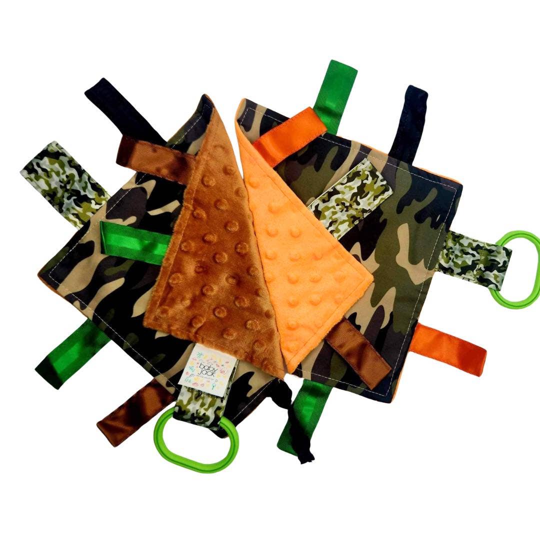 Baby Jack and Company - Camouflage Woods Hunter Blaze Orange Crinkle Tag Square Toy