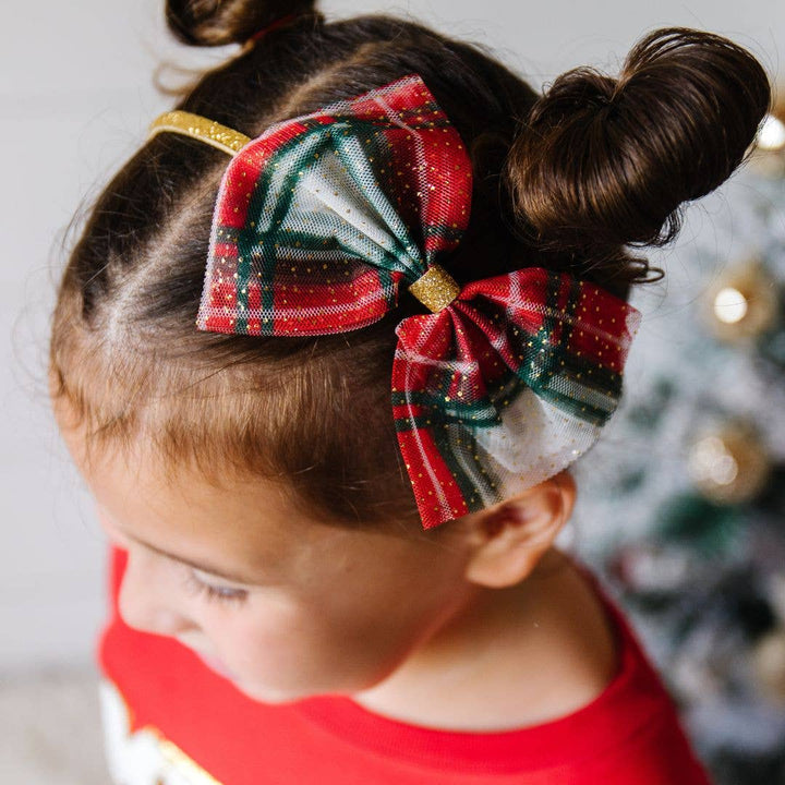 Sweet Wink - Christmas Plaid Tulle Bow Headband - Kids Holiday Headband