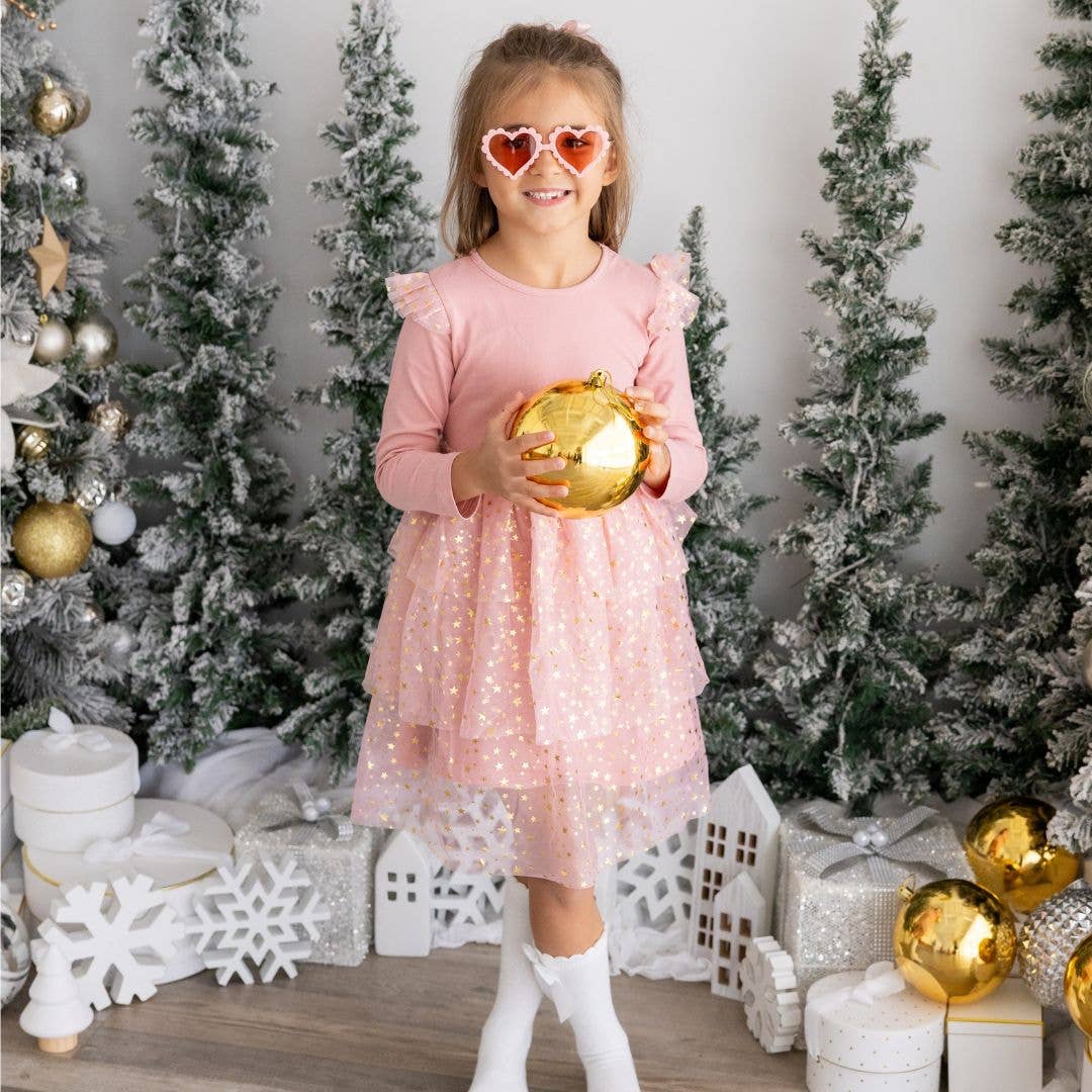 Sweet Wink - Blush Shimmer Christmas Long Sleeve Tutu Dress