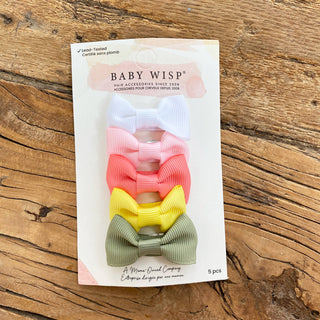 Baby Wisp - 5 Charlotte Bows Tux Style on Snap Clips- Yellow Crimson