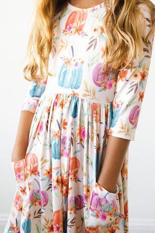 Mila & Rose Harvest Blooms 3/4 Sleeve Pocket Twirl Dress
