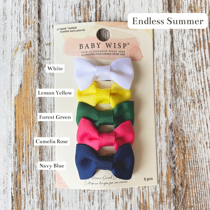 Baby Wisp - 5 Small Charlotte Bow Snap Clips- Endless Summer