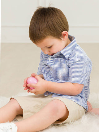 RuffleButts + RuggedButts - Boys Blue Seersucker Short Sleeve Button Down Shirt