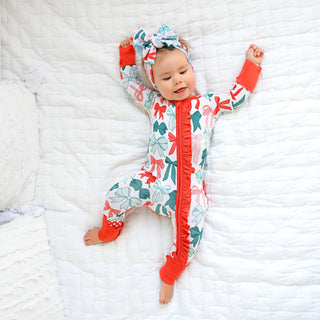 Gigi and Max - Belle Bows RUFFLE ZIP Christmas Bamboo Baby One Piece Outfit