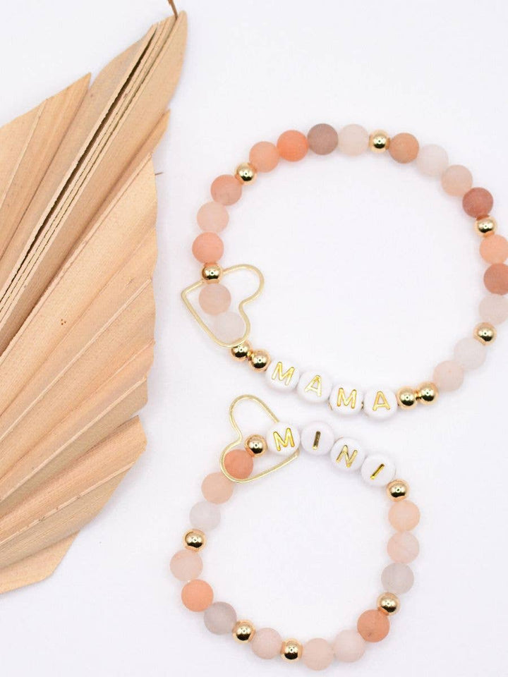 Two and Crew - Mama MINI matching Cream stone beaded bracelet jewelry set