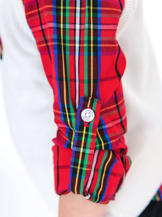 RuffleButts + RuggedButts - Boys Red Nicholas Plaid Long Sleeve Button Down Shirt