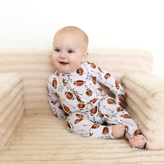Gigi and Max - Brady Football ZIP Bamboo One Piece Baby Outfit