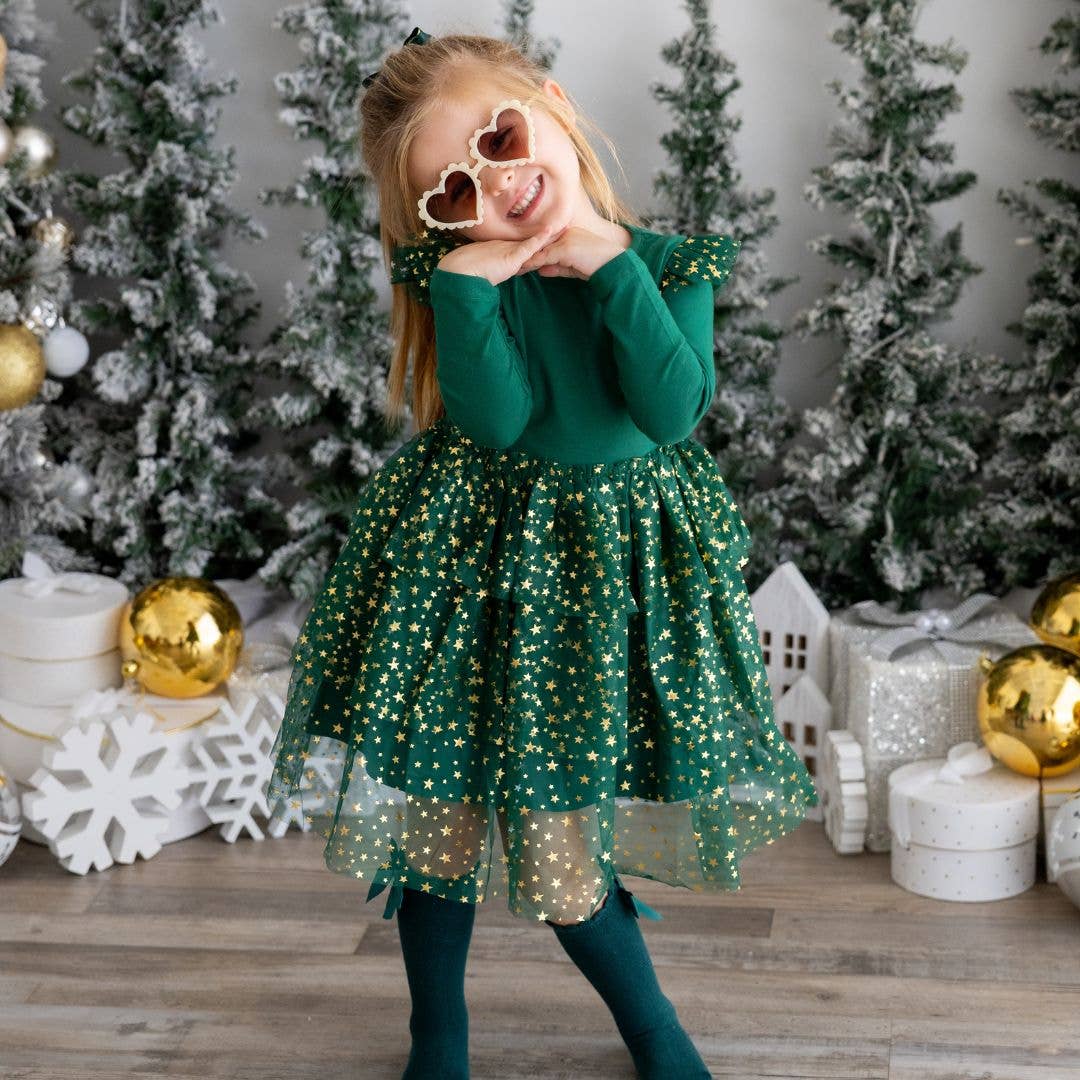 Sweet Wink - Emerald Shimmer Christmas Long Sleeve Tutu Dress