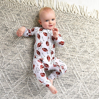 Gigi and Max - Brady Football ZIP Bamboo One Piece Baby Outfit